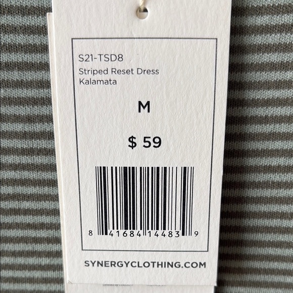 Synergy Organic Clothing Green Striped Reset Dress Kalamata Long Sleeve Womens M - Picture 3 of 10